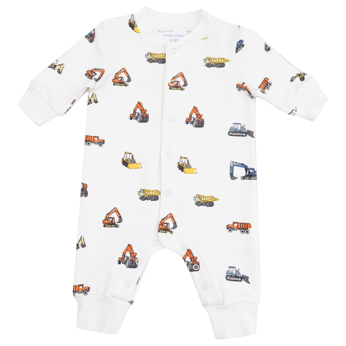 Baseball Collar Romper with Front Placket - Construction Vehicles - HoneyBug
