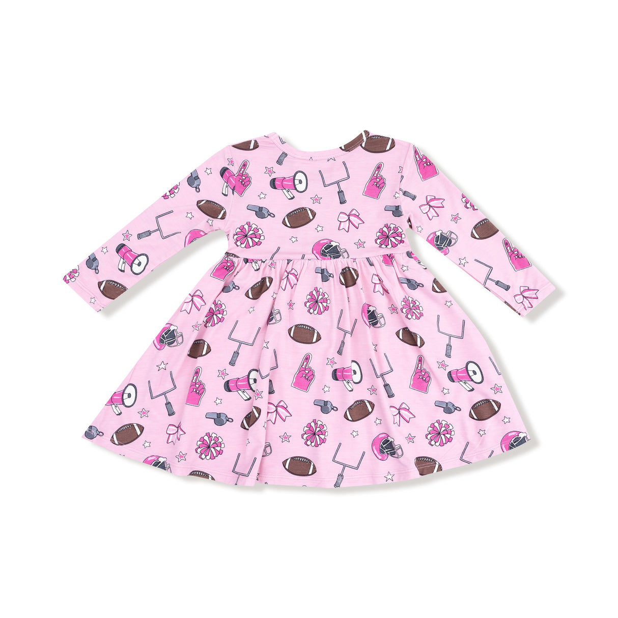 Twirly Long Sleeve Dress - Game Day Pink - HoneyBug