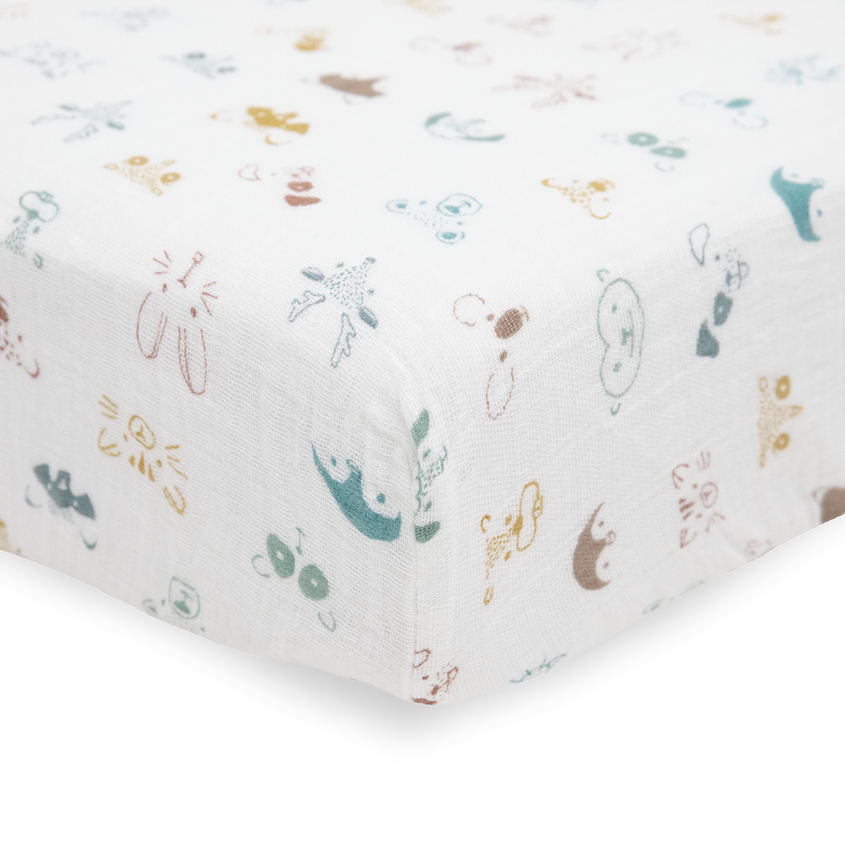 Cotton Muslin Crib Sheet - Animal Crowd - HoneyBug