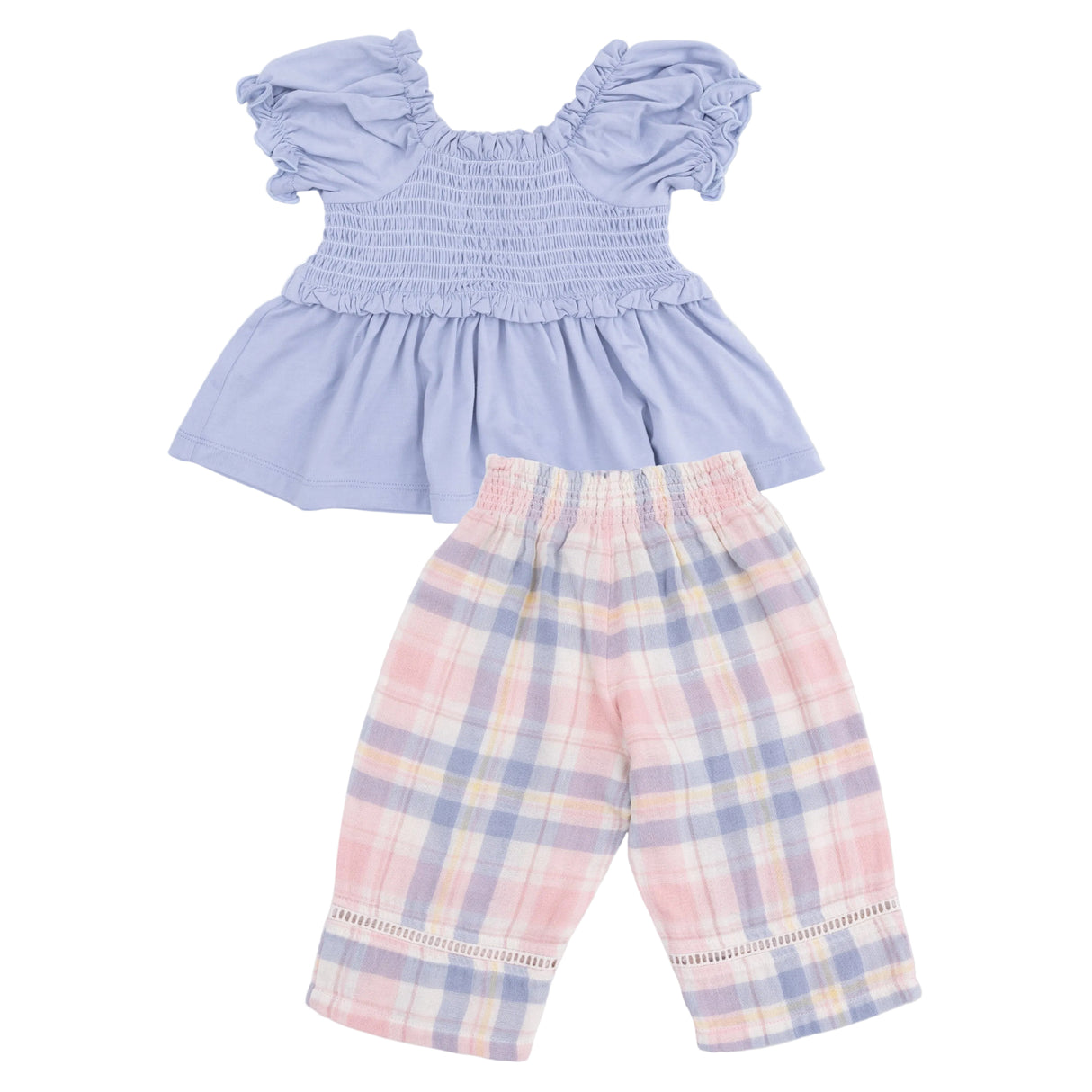 Dusty Plaid - Smocked Blouse and Pant Set