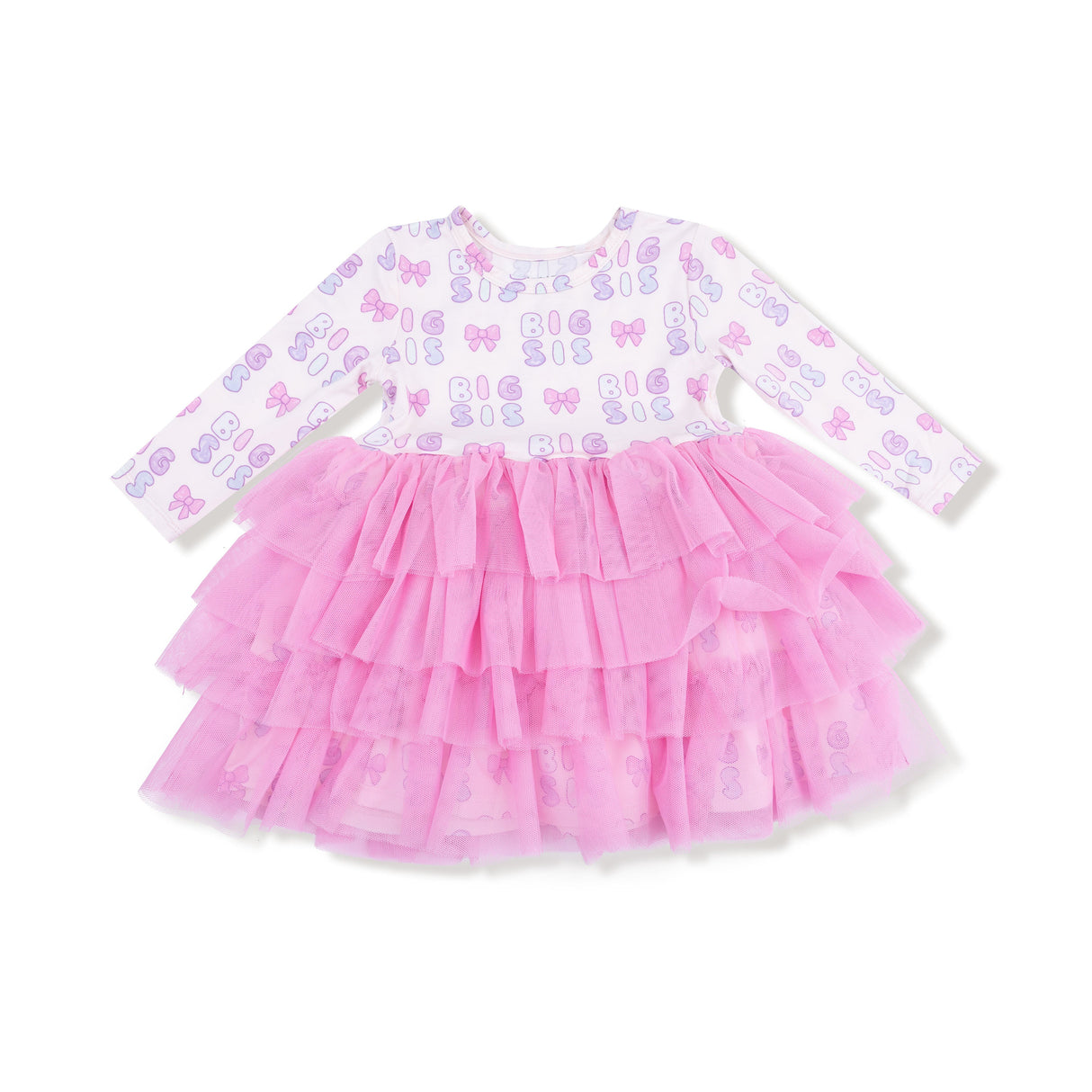 Long Sleeve Layered Tulle Dress - Big Sis - HoneyBug