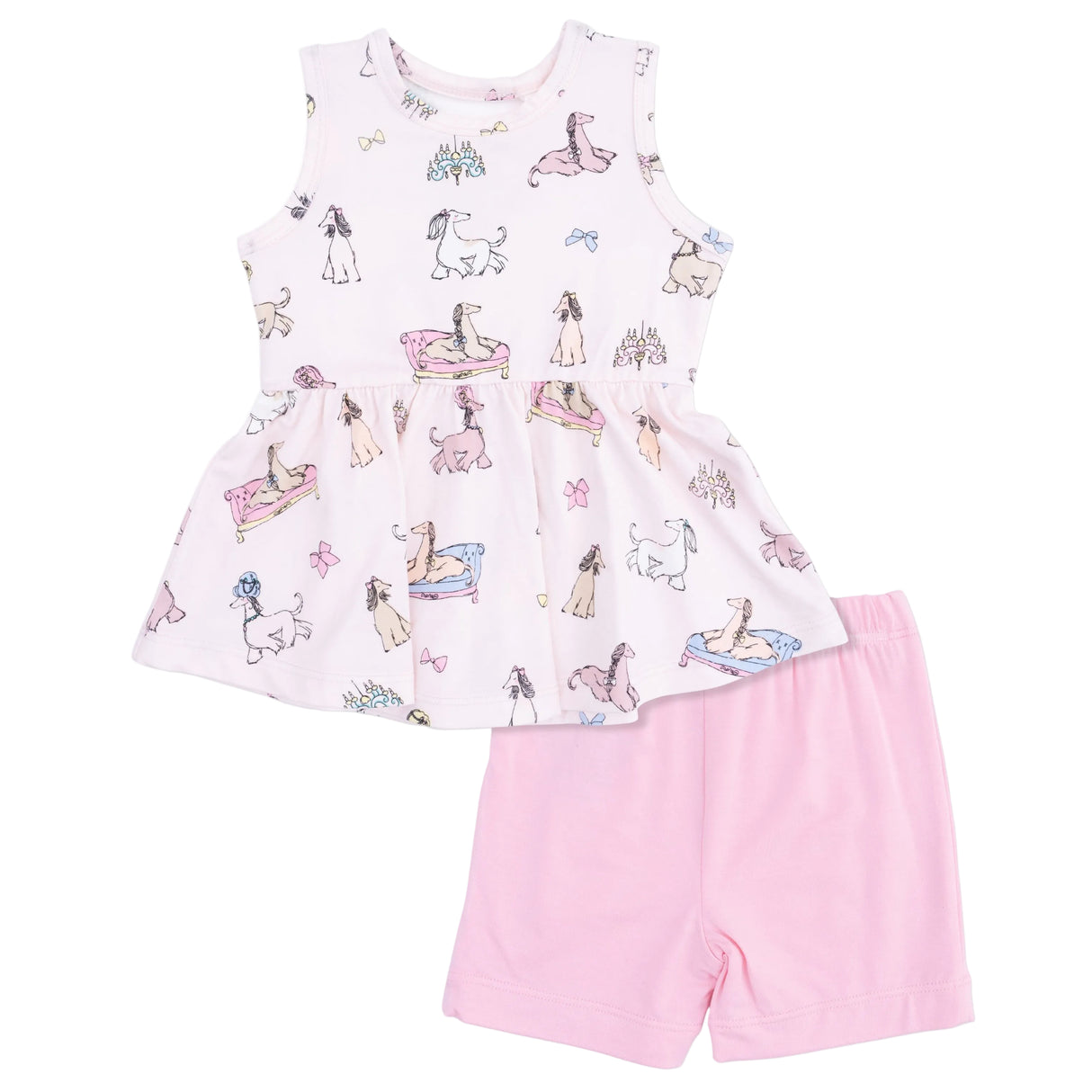 Fancy Hounds with Bows - Peplum Tank Top and Bike Short