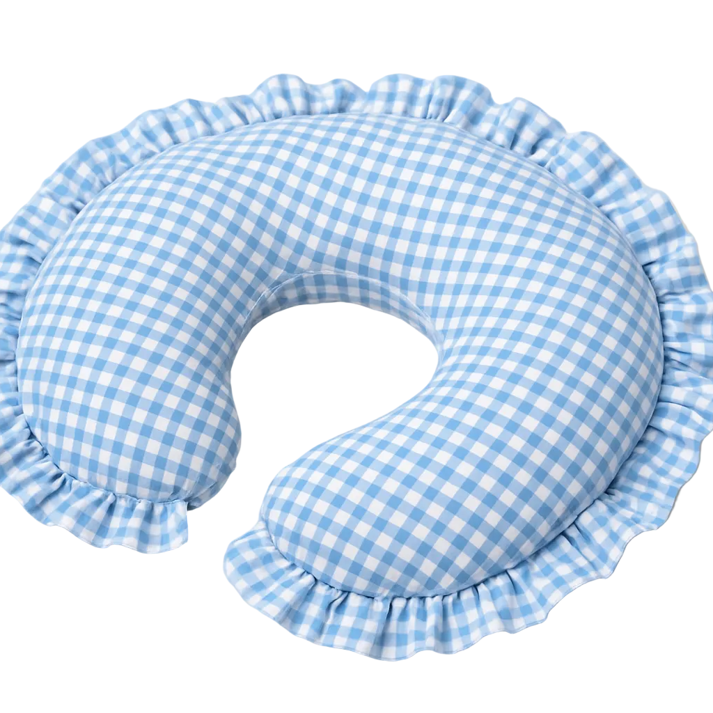 Sky Blue Gingham Ruffle Nursing Pillow Cover