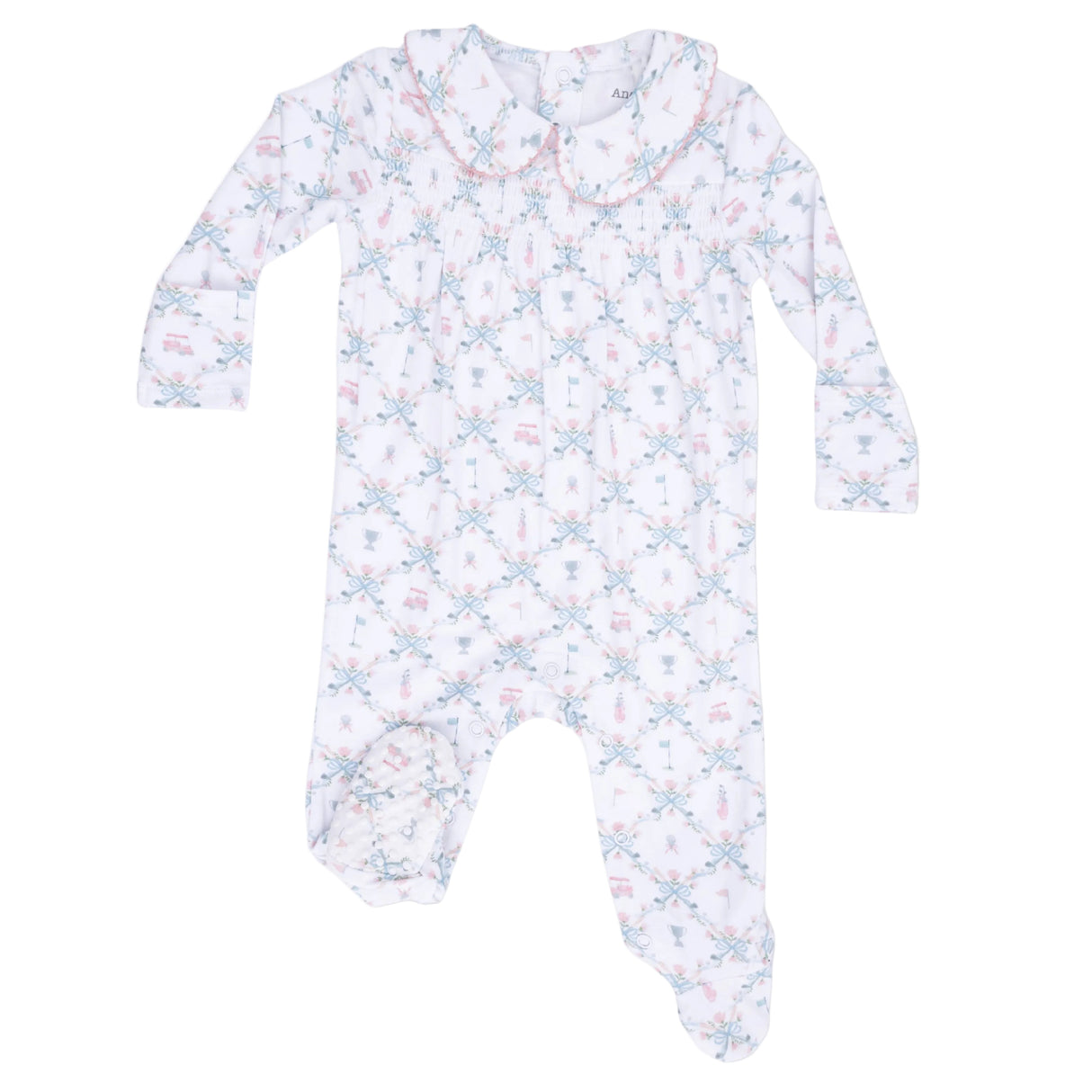 Golf Trellis Pink - Smocked Peter Pan Snap Footie