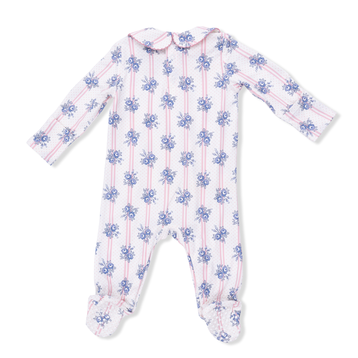 Stripe Dot Roses - Smocked Peter Pan Snap Footie