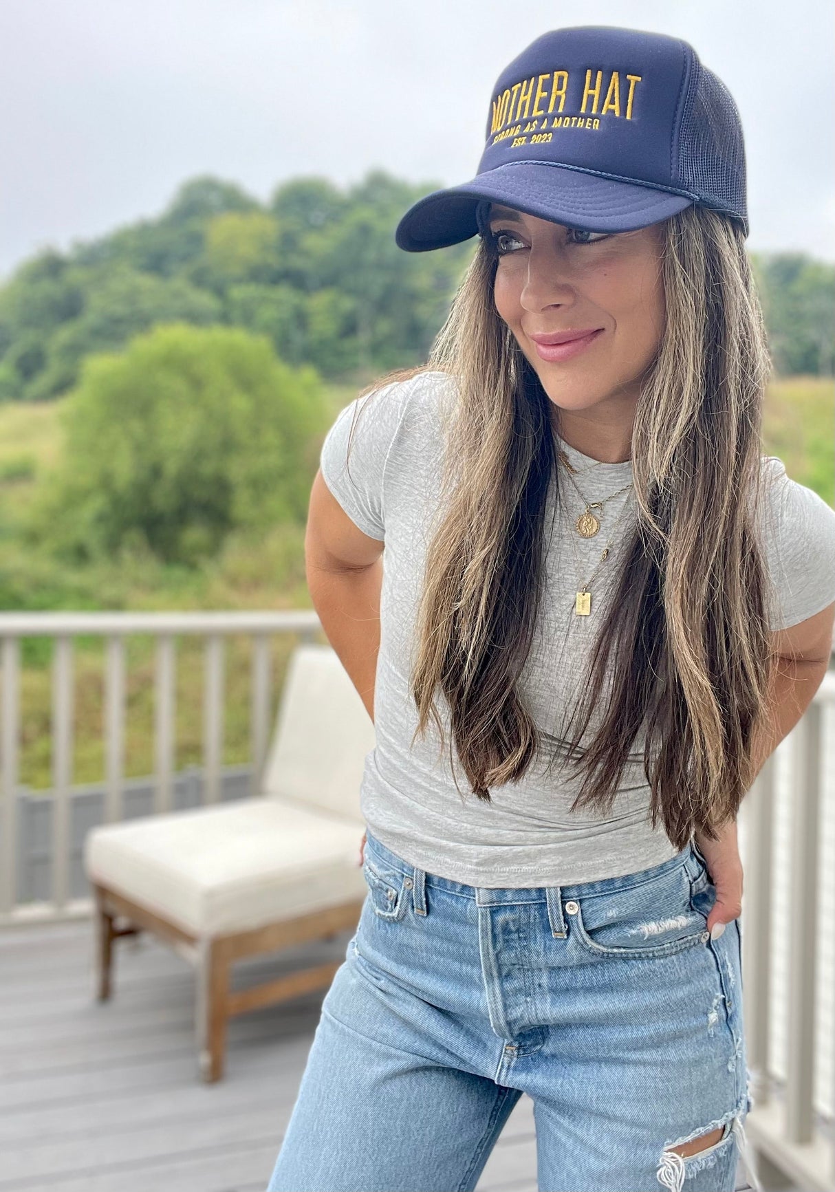 Mother Hat - Embroidered Trucker Hat - Navy - HoneyBug