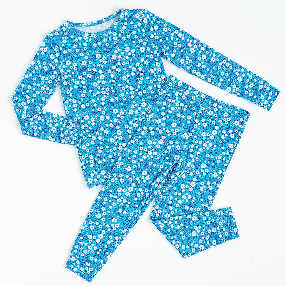Blue Base Flowers Two Piece Long Set - HoneyBug