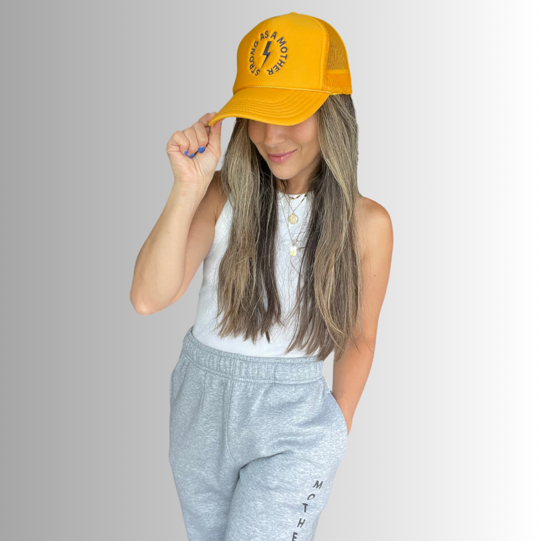 Strong as a mother™ Embroidered Trucker Hat - Yellow - HoneyBug