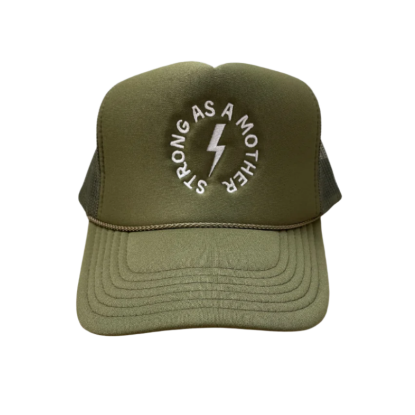Strong as a mother™ Embroidered Trucker Hat - Olive - HoneyBug