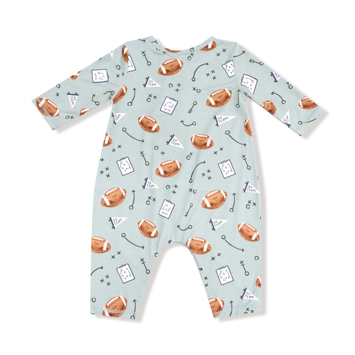 Long Sleeve Henley Romper - Touchdown Time Grey Mist - HoneyBug