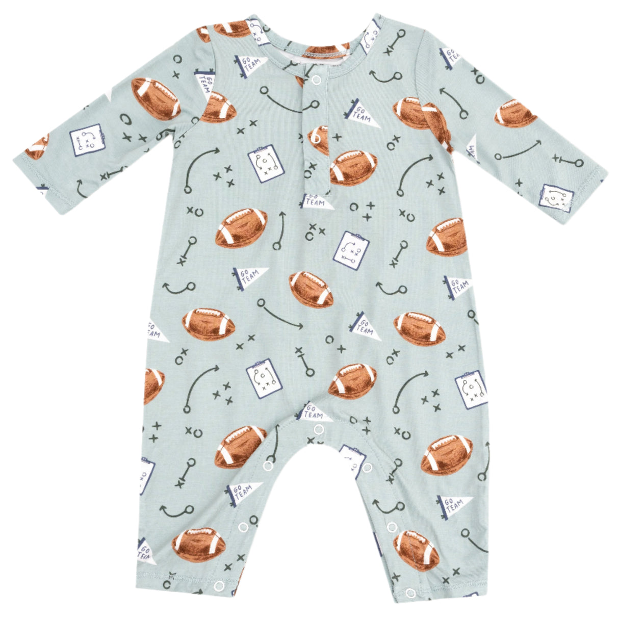 Long Sleeve Henley Romper - Touchdown Time Grey Mist - HoneyBug