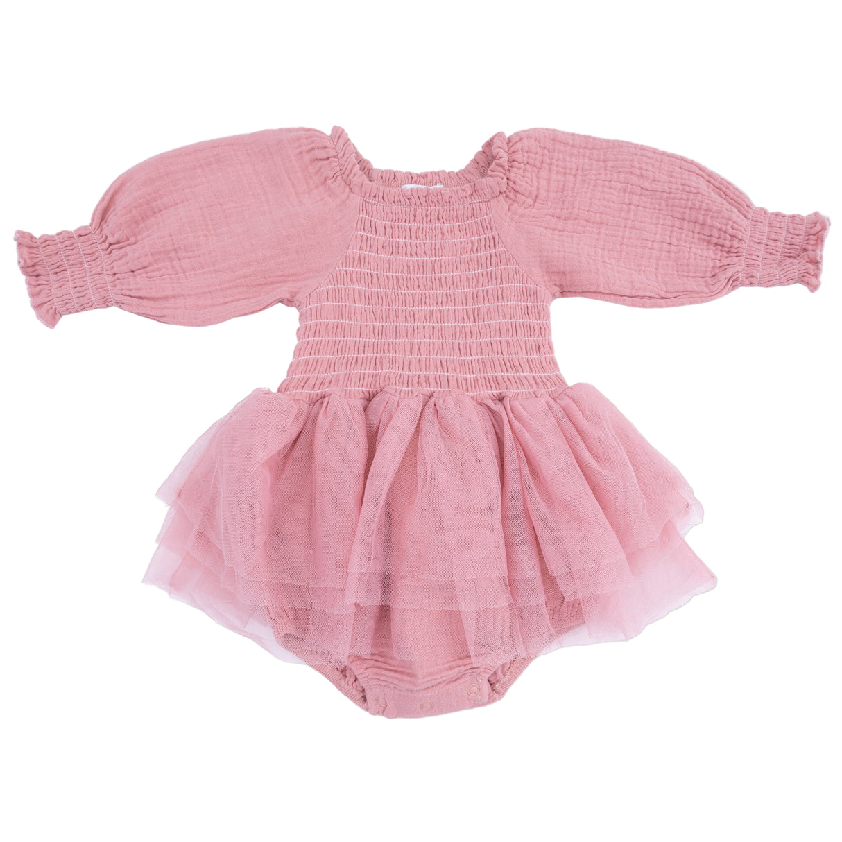 Long Sleeve Smocked Bubble with Tutu - HoneyBug