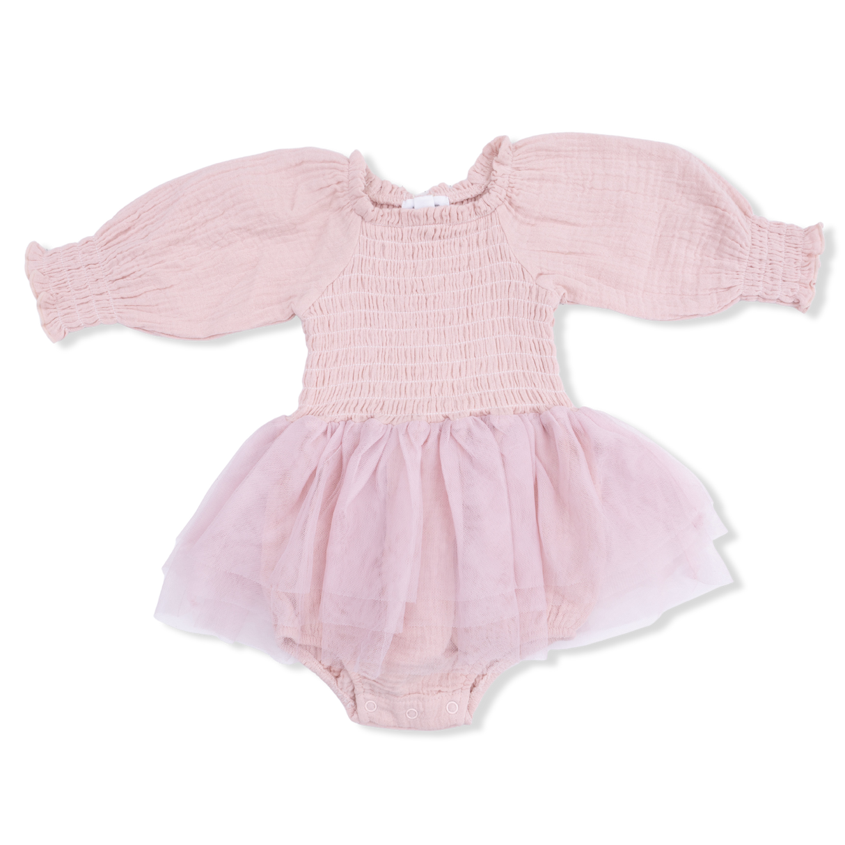 Solid Muslin Lotus - Long Sleeve Smocked Bubble with Tutu