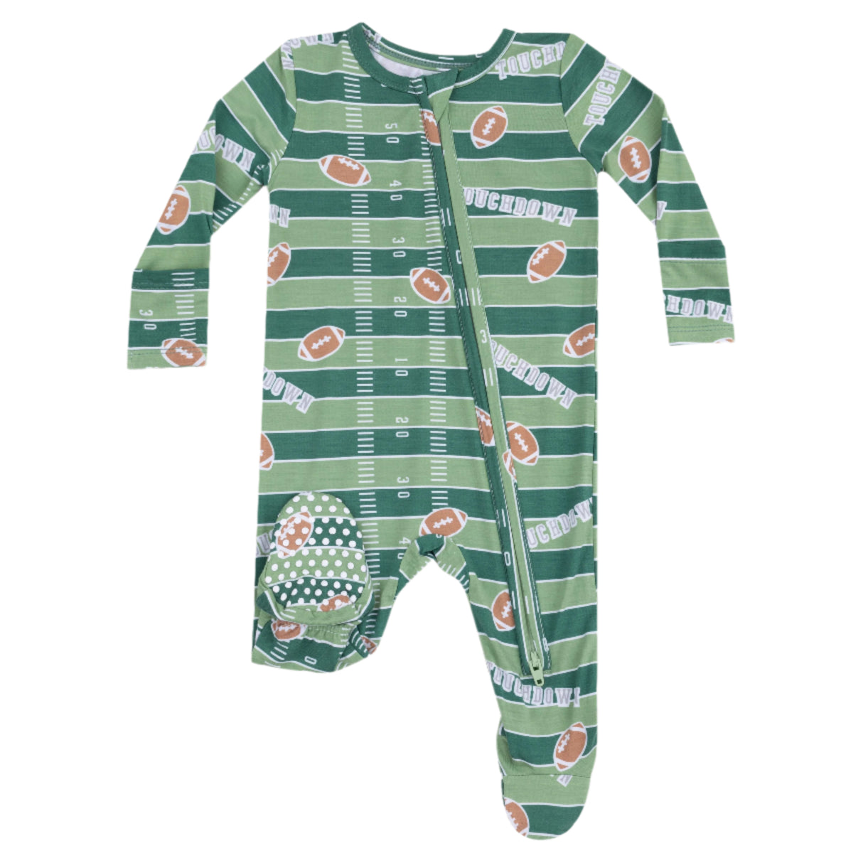 2 Way Zipper Footie - Football Field Glow in the Dark - HoneyBug