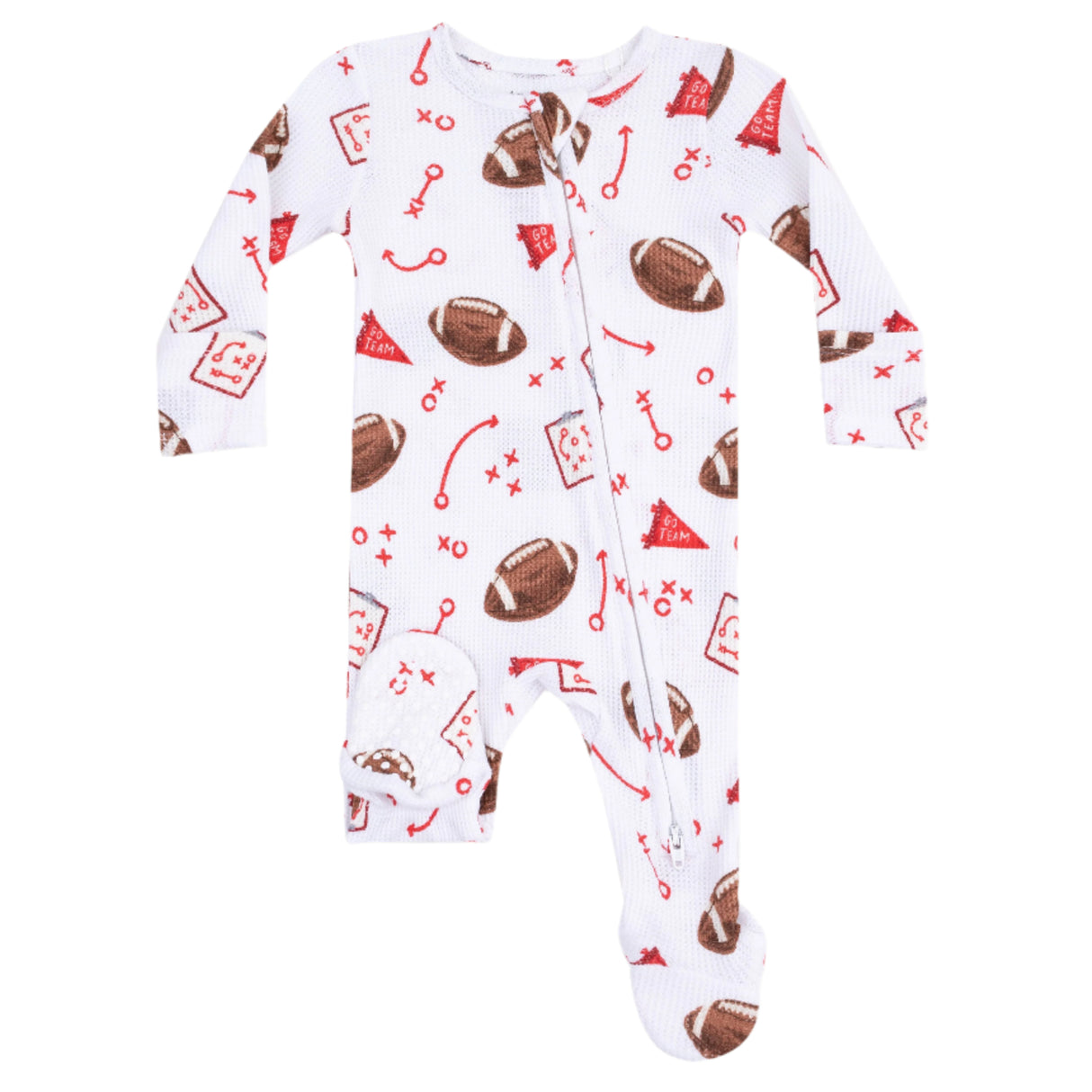 2 Way Zipper Footie - Touchdown Time Red - HoneyBug