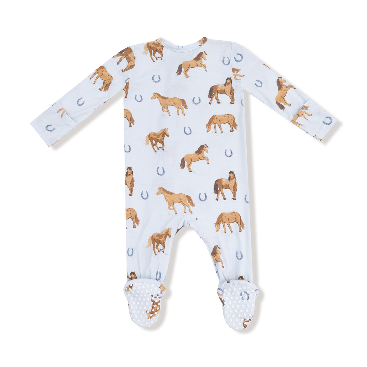 2 Way Zipper Footie - Horses - Blue - HoneyBug