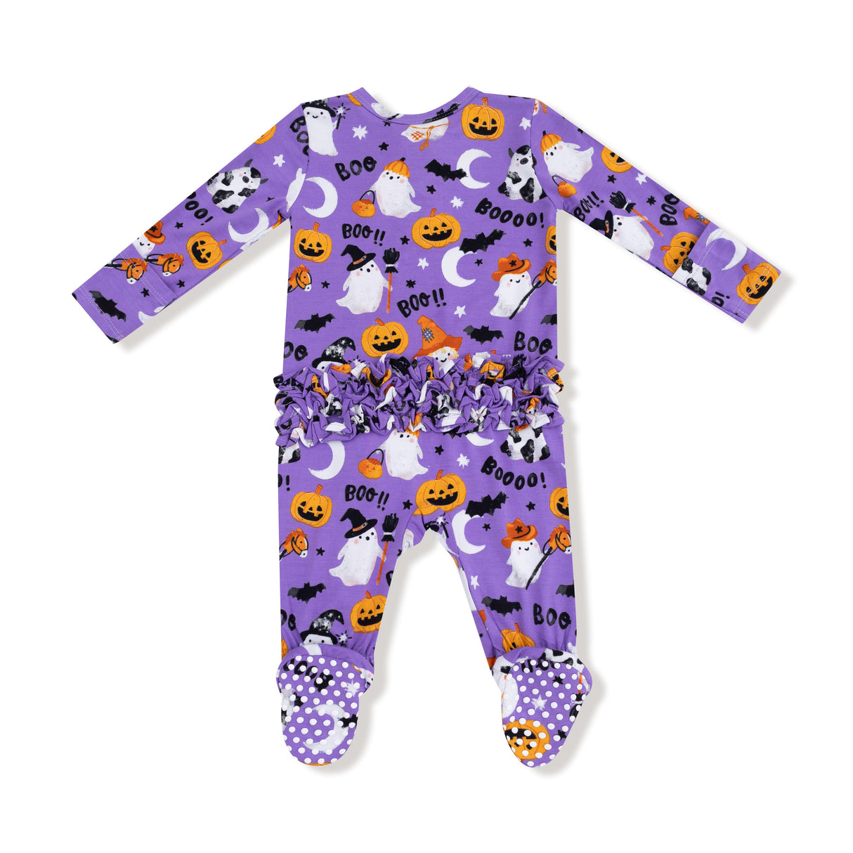 2 Way Zipper Ruffle Back Footie - Costumed Ghosts - Glow in the Dark - Purple - HoneyBug
