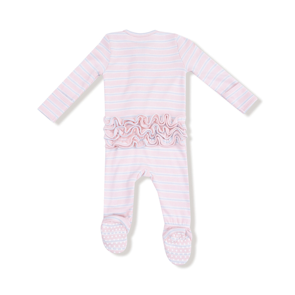 2 Way Zipper Ruffle Back Footie - Pink Multi Stripe - HoneyBug