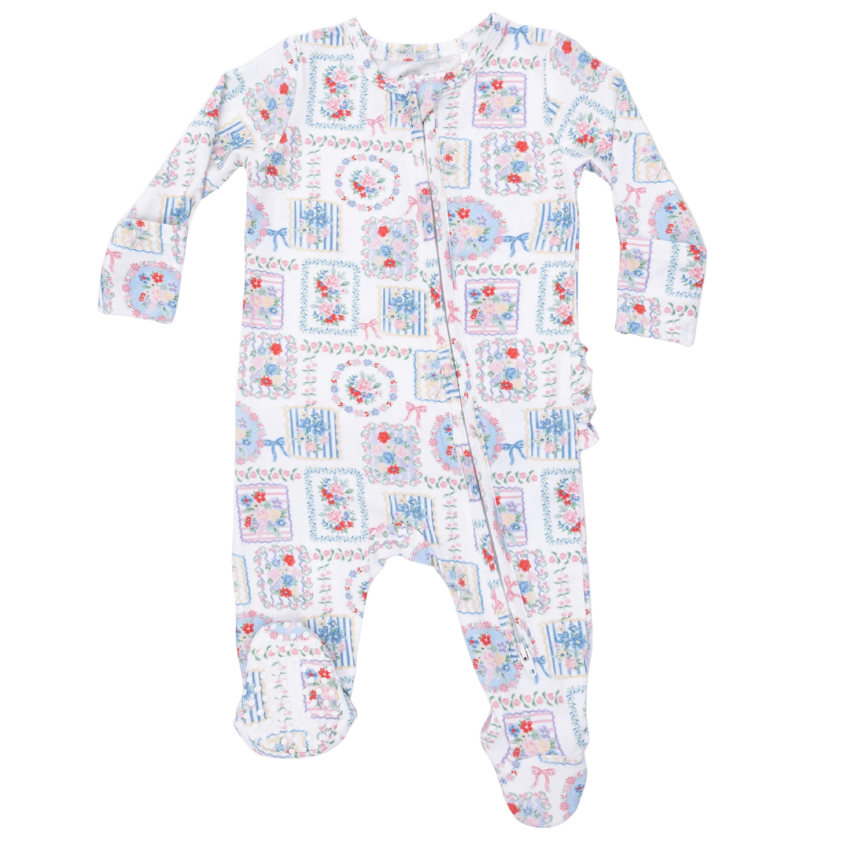 Julep's Floral Patchwork - 2 Way Ruffle Back Zipper Footie