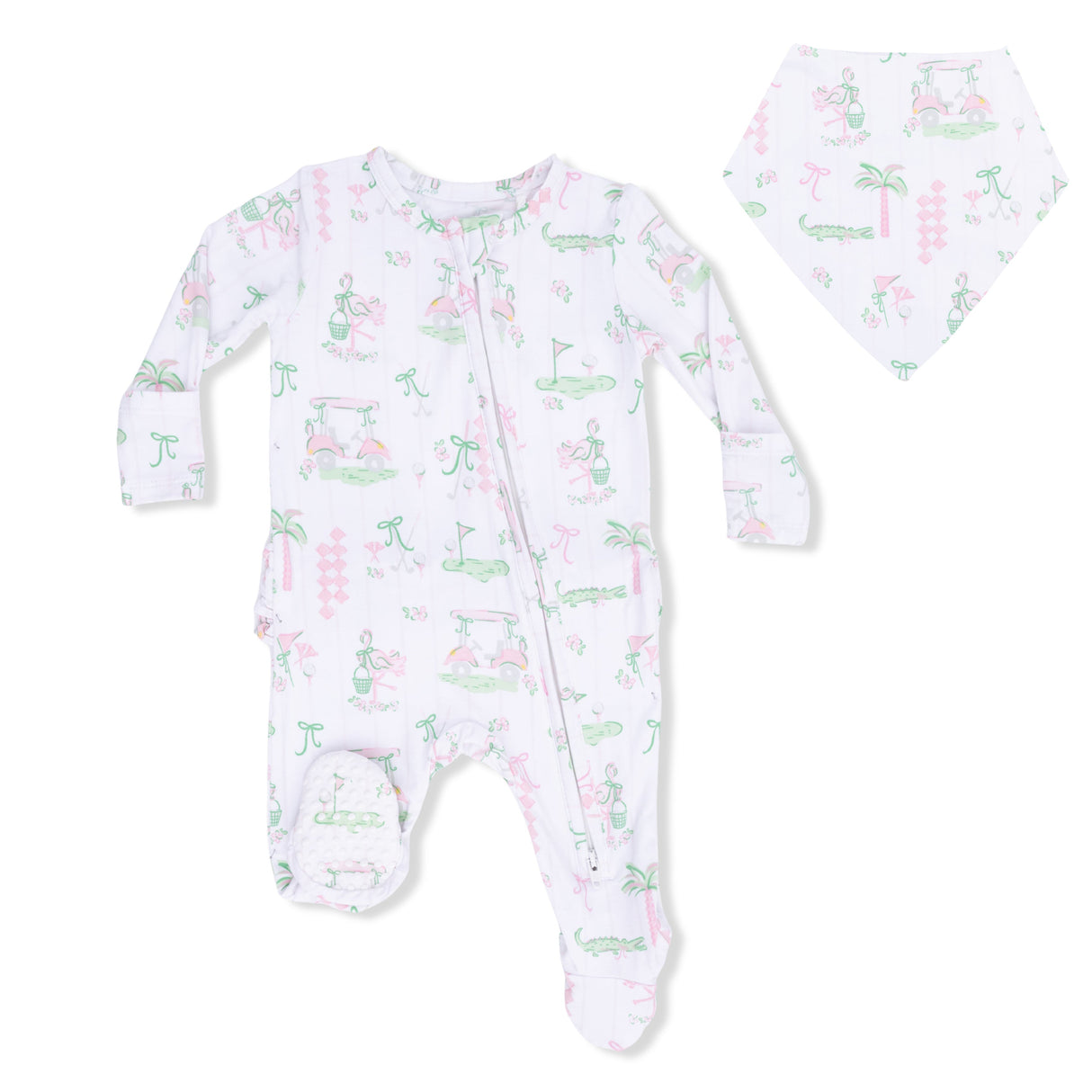 Pretty Golf - 2 Way Ruffle Back Zipper Footie & Bandana Bib Set