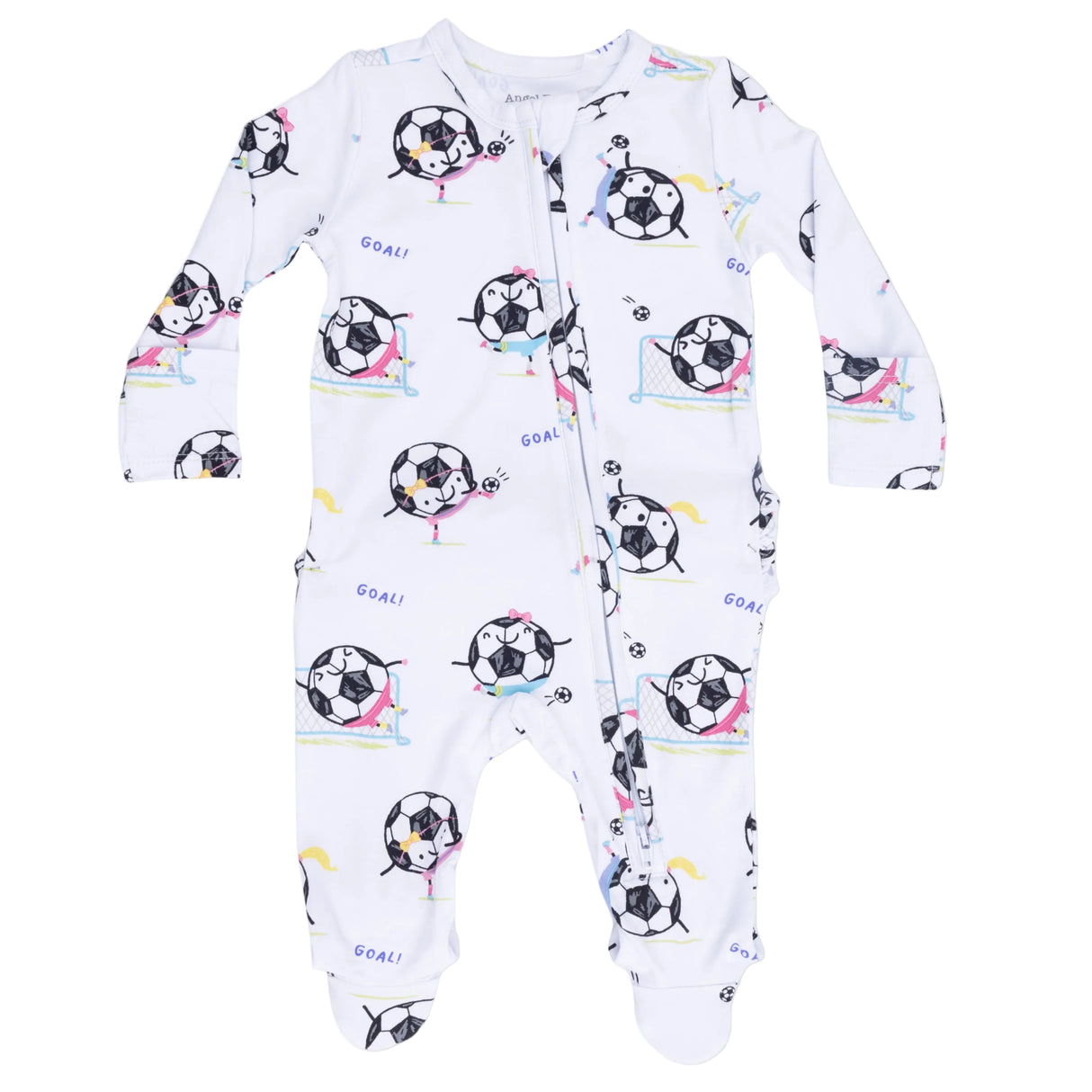 Soccer Balls Playing Soccer Pink - 2 Way Ruffle Back Zipper Footie