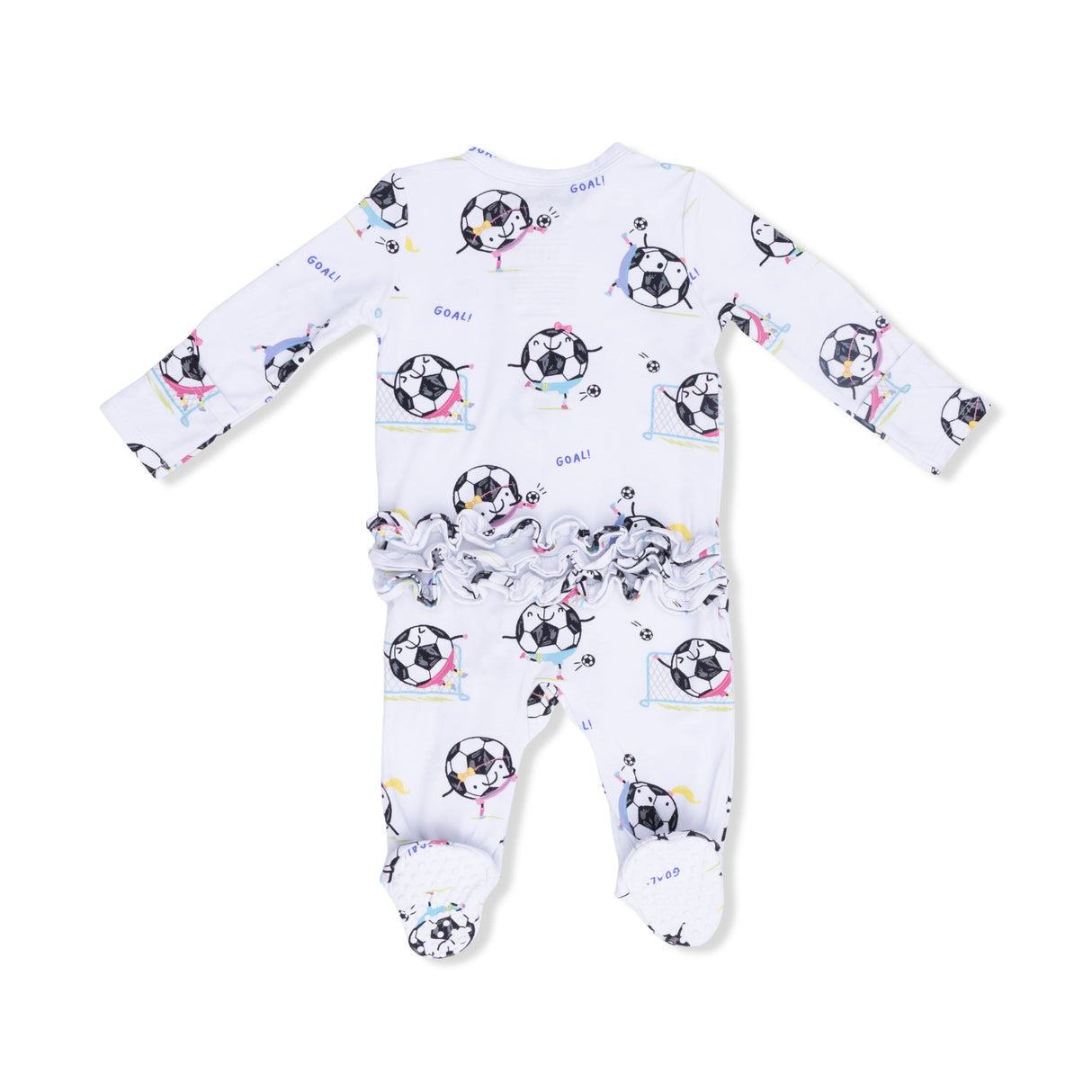 Soccer Balls Playing Soccer Pink - 2 Way Ruffle Back Zipper Footie