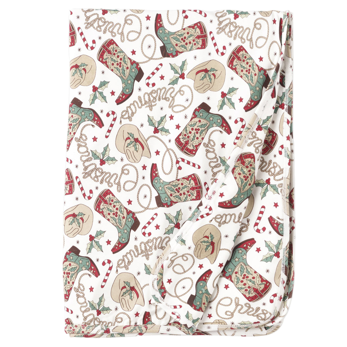Western Christmas Stroller Blanket – Soft Bamboo Holiday - HoneyBug