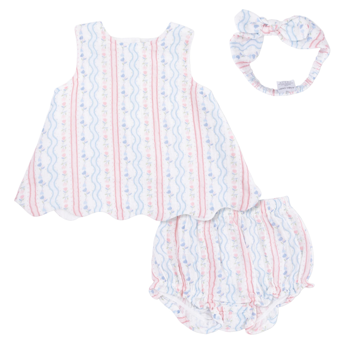 Tulip Stripe - Scallop Back Top with Bloomer & Headband