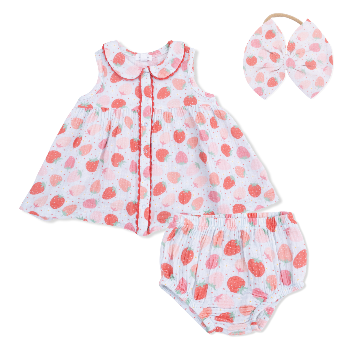 Strawberry Bliss - Jill Dress with Bloomer & Bow on Headband Set