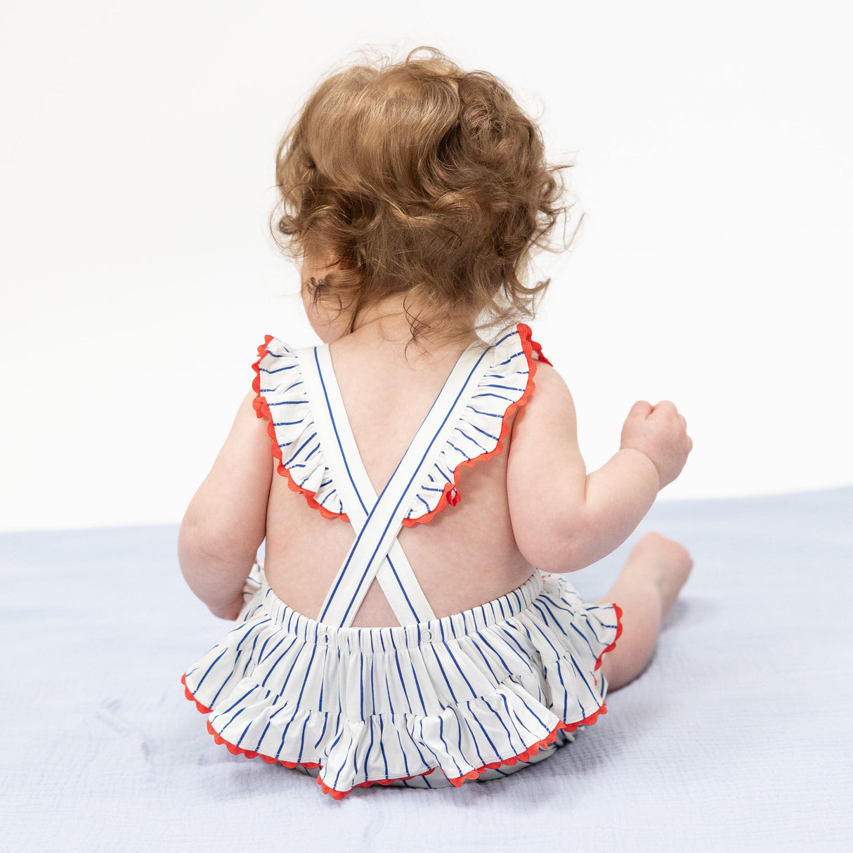 Baseball Stripe - Ric Rac Ruffle Sunsuit