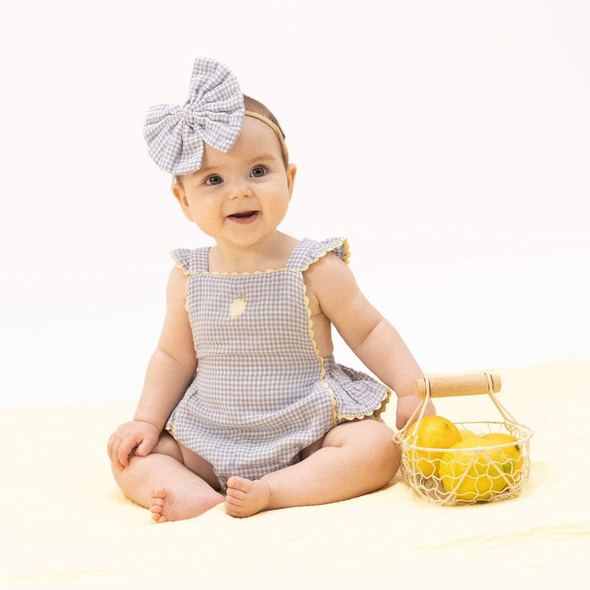 Micro Gingham Blue Blizzard - Ric Rac Ruffle Sunsuit