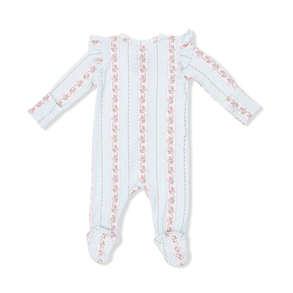 Antoinette Stripe - 2 Way Ruffle Sleeve Zipper Footie & Headband Set