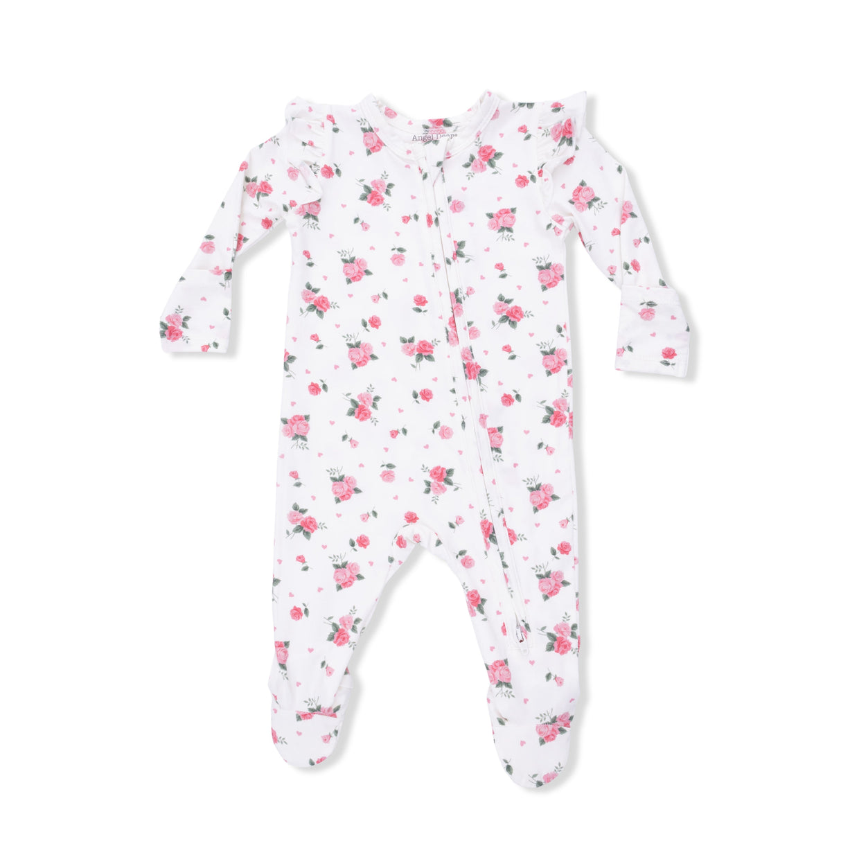 Pink Rosettes - 2 Way Ruffle Sleeve Zipper Footie