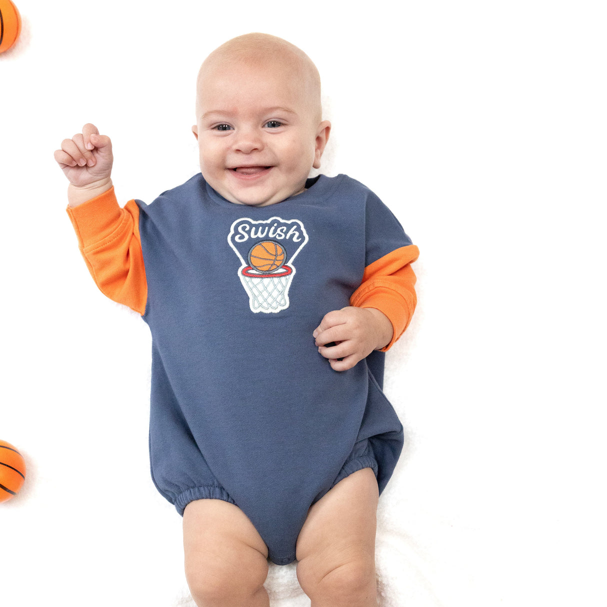 Sweatshirt Bubble with Basketball Patch - Varsity Orange - HoneyBug