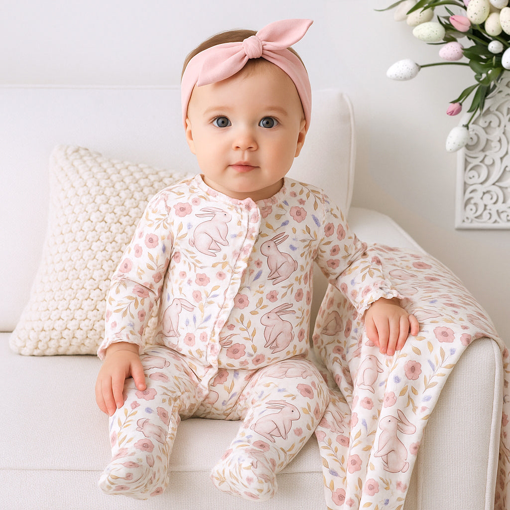Bunny Blooms Soft Bamboo Zipper Romper for Easter