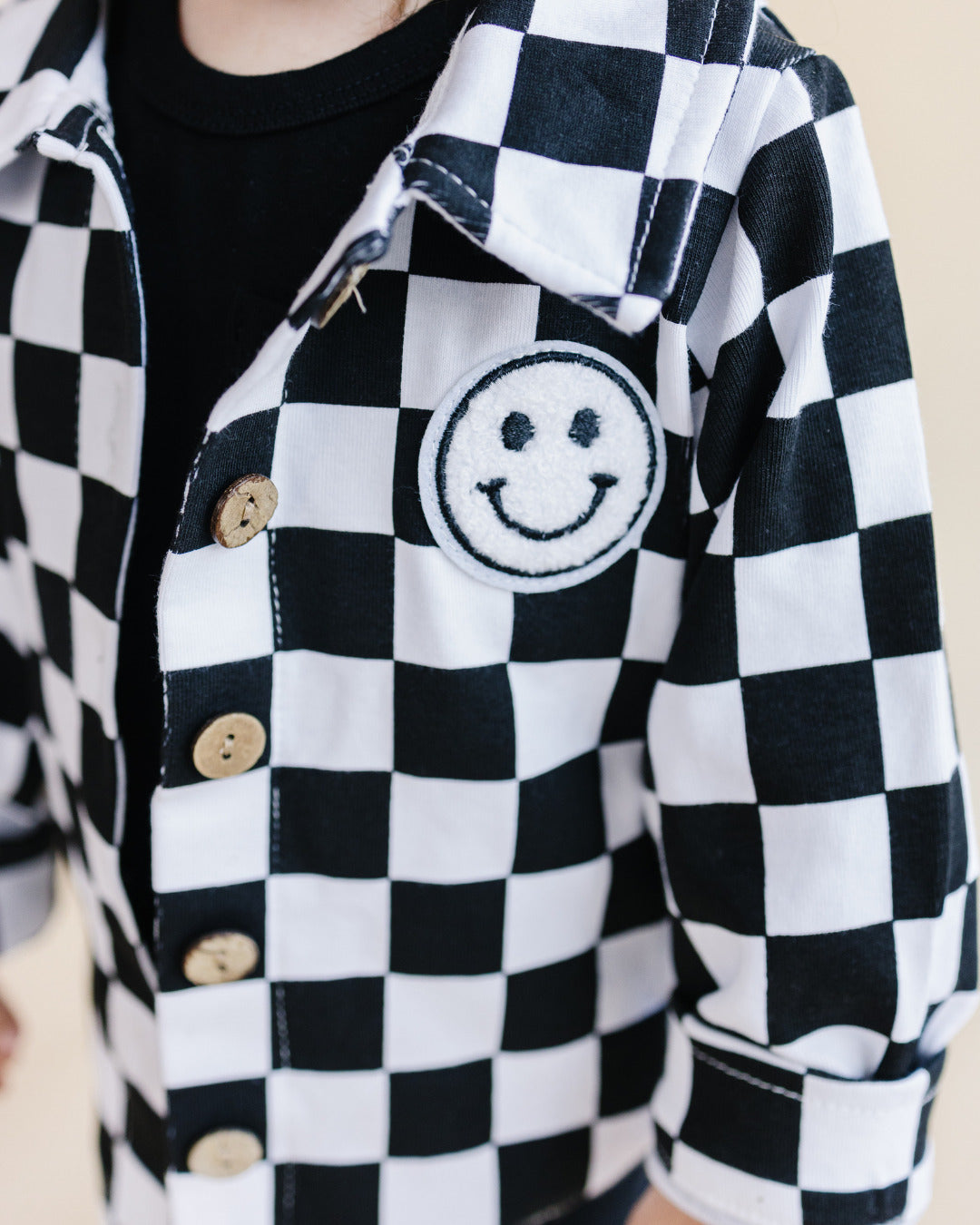 Cotton Shacket | Smiley Checkered Black - HoneyBug