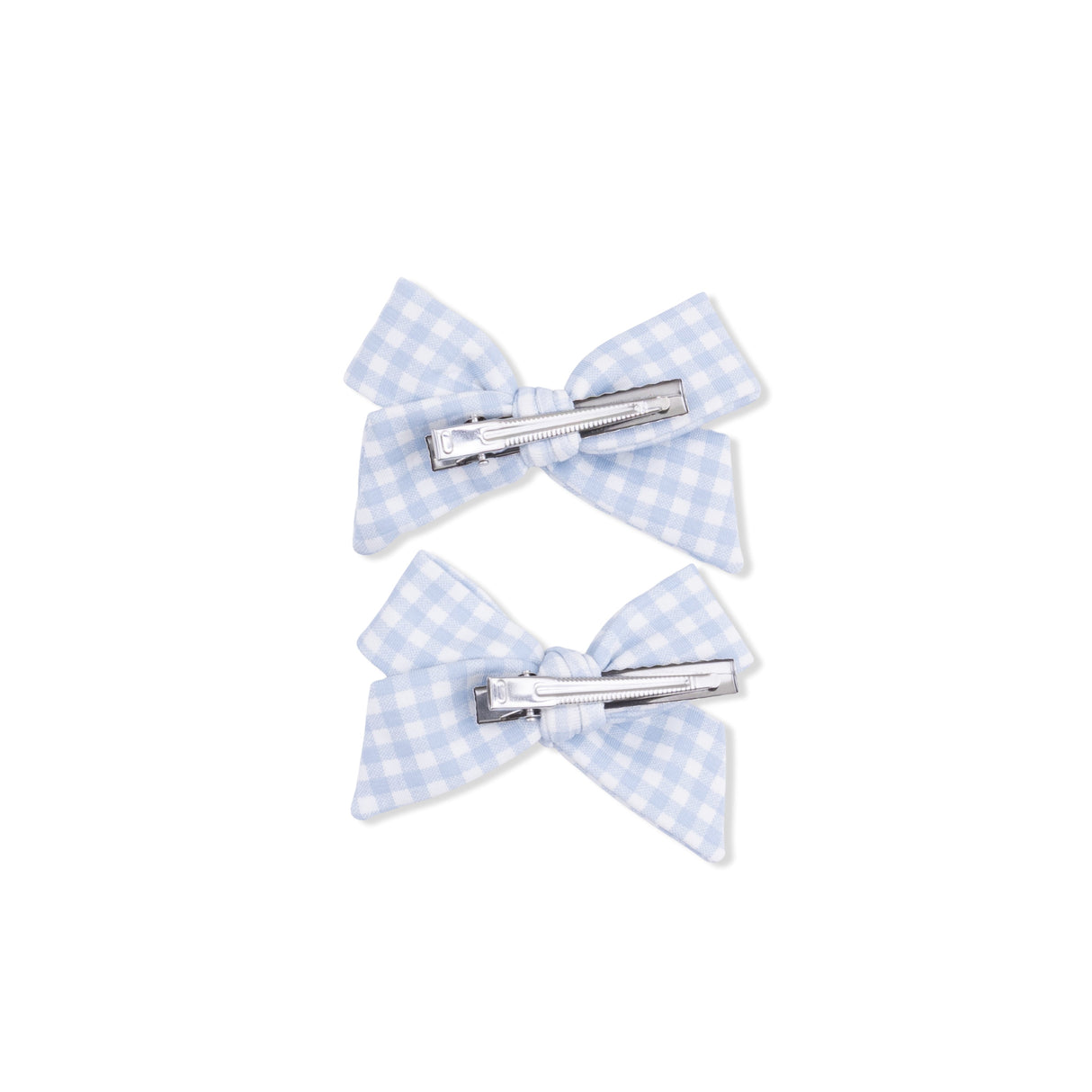 Mini Gingham Blue - 2 Pack Bow Clips