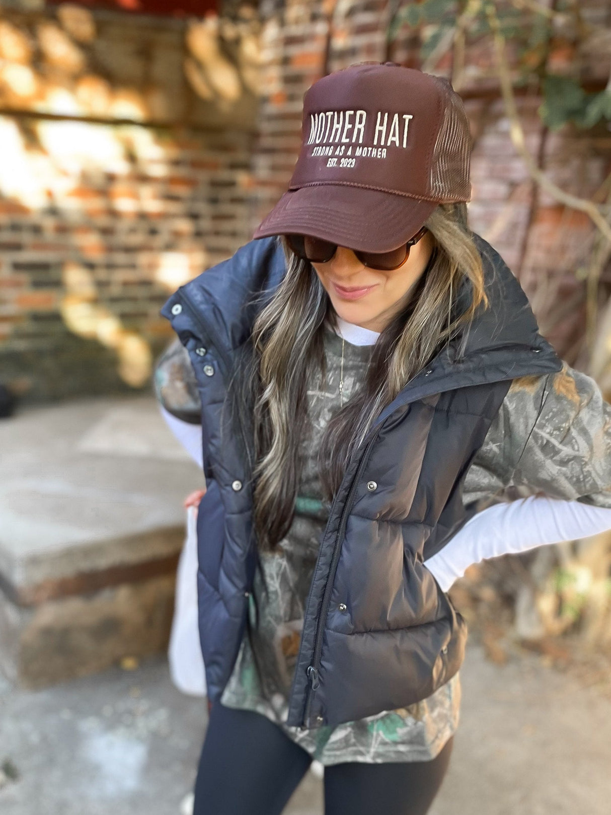 Mother Hat - Embroidered Trucker Hat - Mocha - HoneyBug