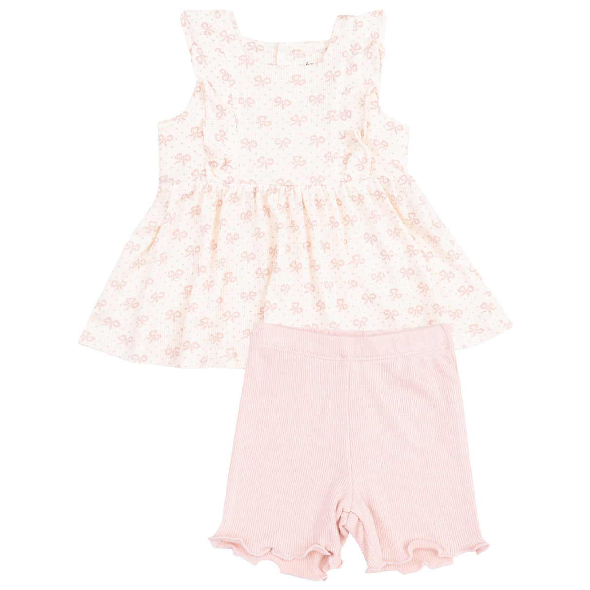 Square Neck Ruffle Tank and Bike Short - Vintage Mini Bows - HoneyBug