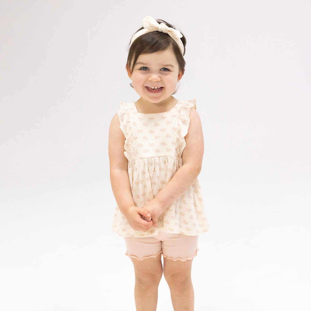 Square Neck Ruffle Tank and Bike Short - Vintage Mini Bows - HoneyBug