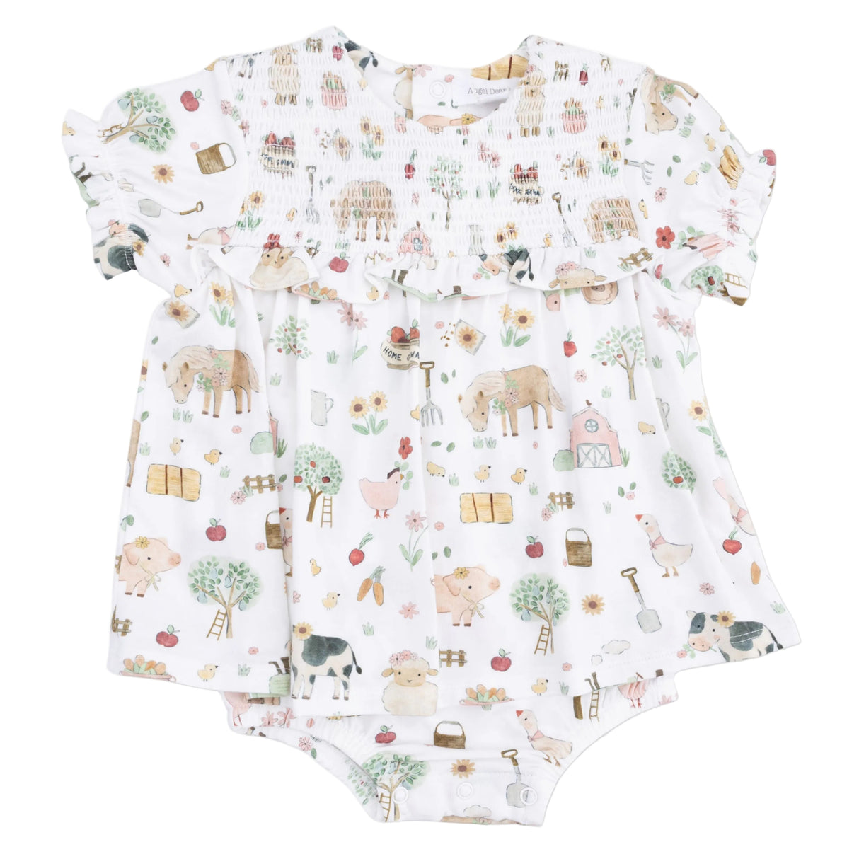 Cute Farm Animals Pink - Smocked Ruffle Bubble with Skirt