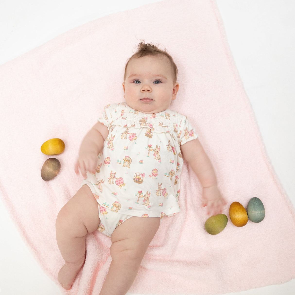 Easter Egg Hunt Pink - Smocked Ruffle Bubble with Skirt