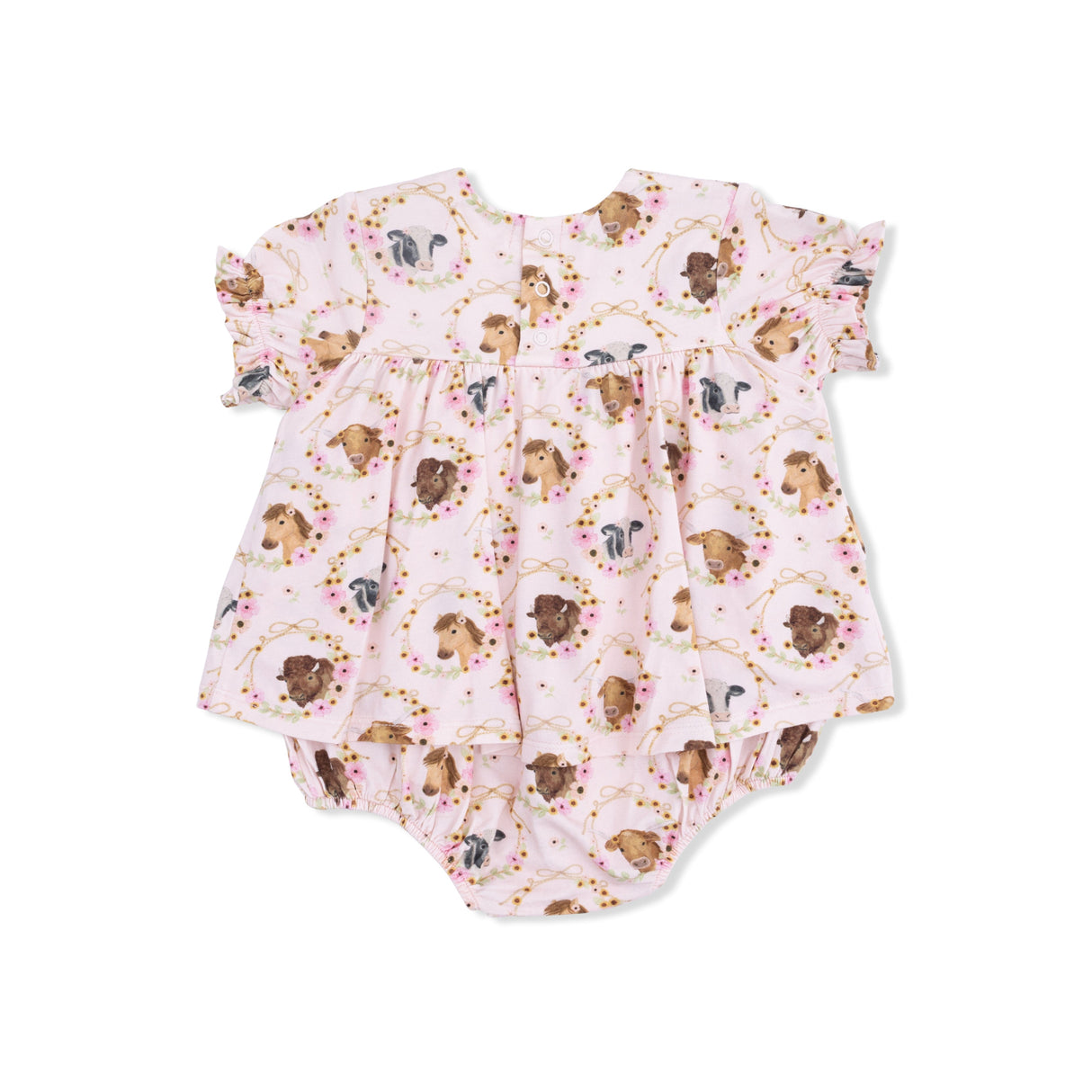 Farm Animals Floral Cameos Pink - Smocked Ruffle Bubble with Skirt
