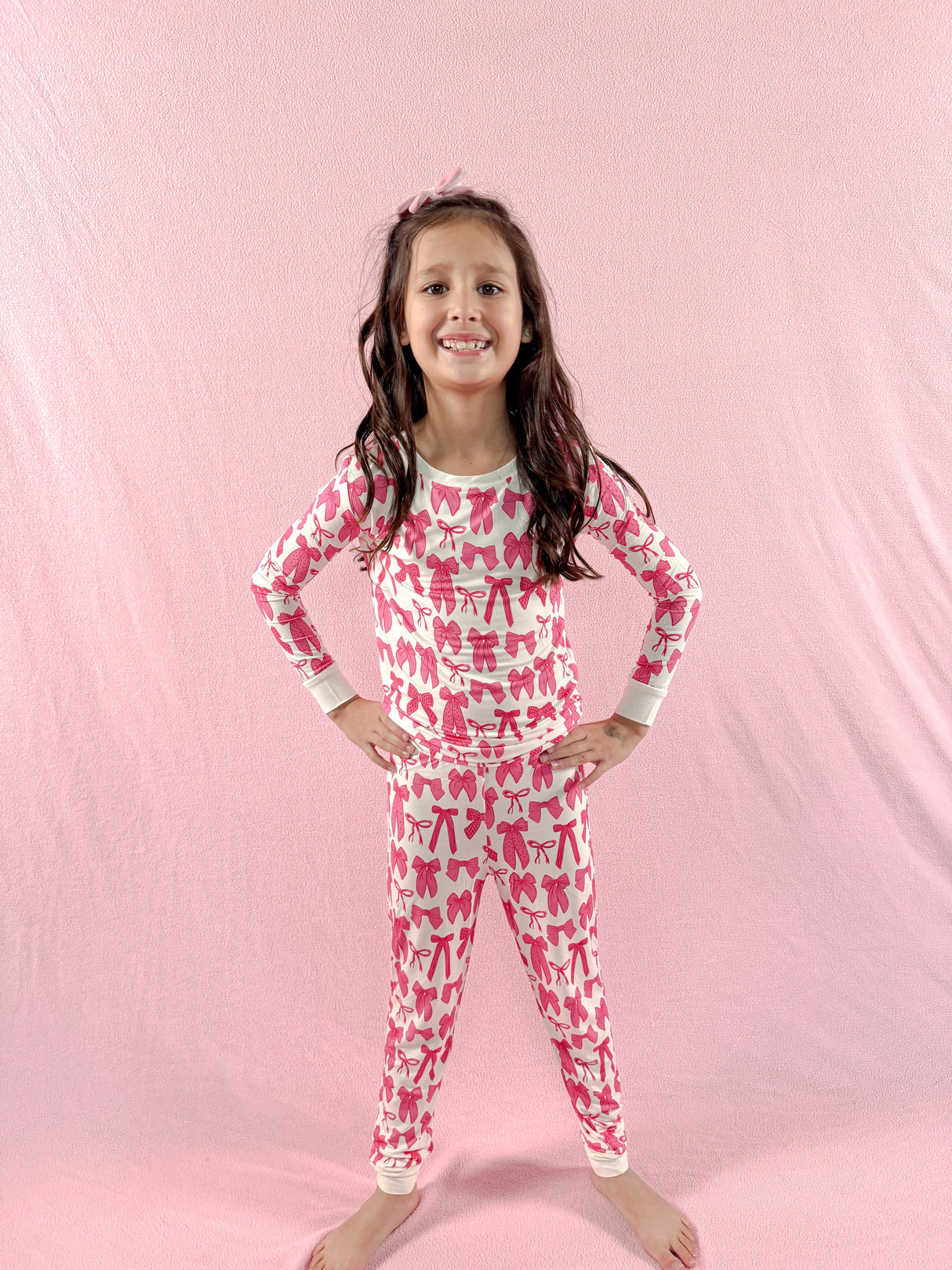 Hot Pink Bow | Two-Piece Pajama Set - HoneyBug