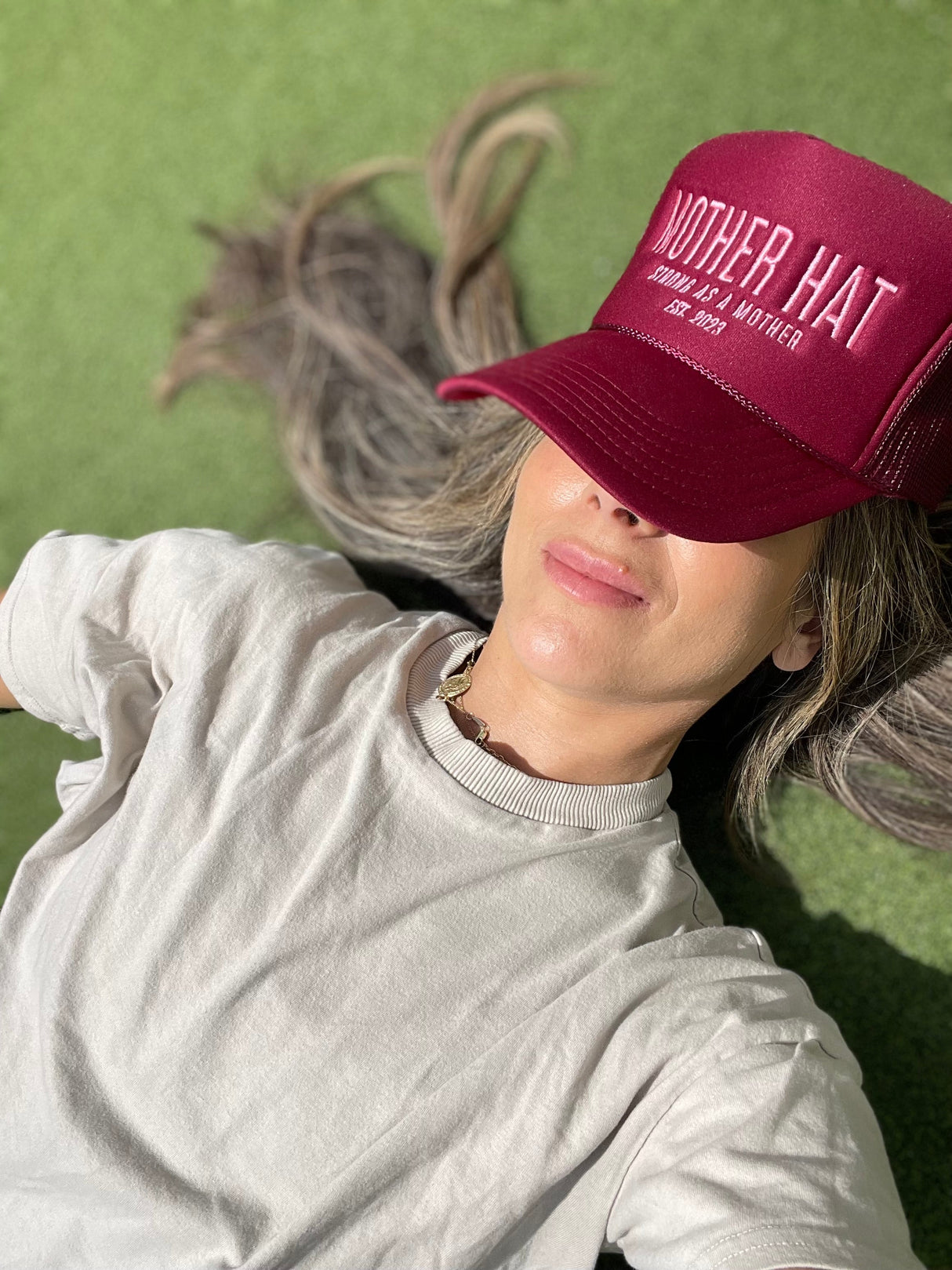 Mother Hat - Embroidered Trucker Hat - Maroon - HoneyBug