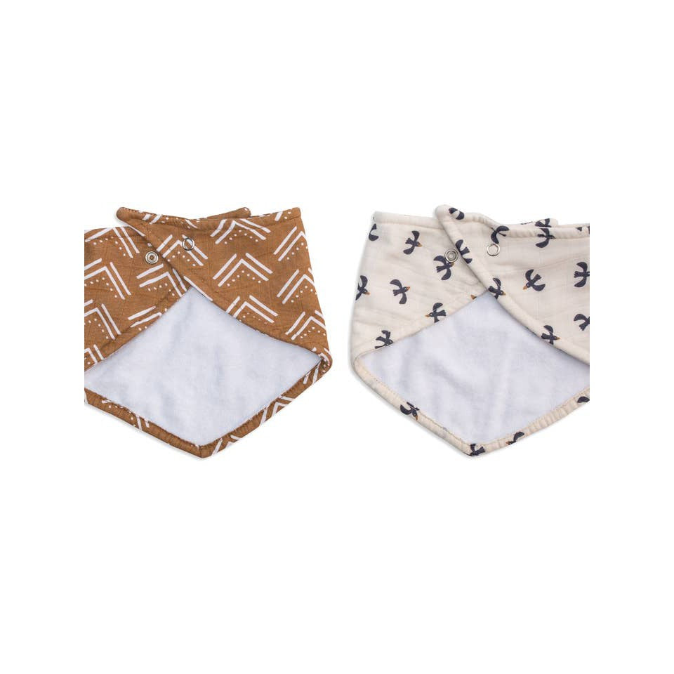 Bandana Bibs 2-pack - Mudcloth / Black Birds - HoneyBug