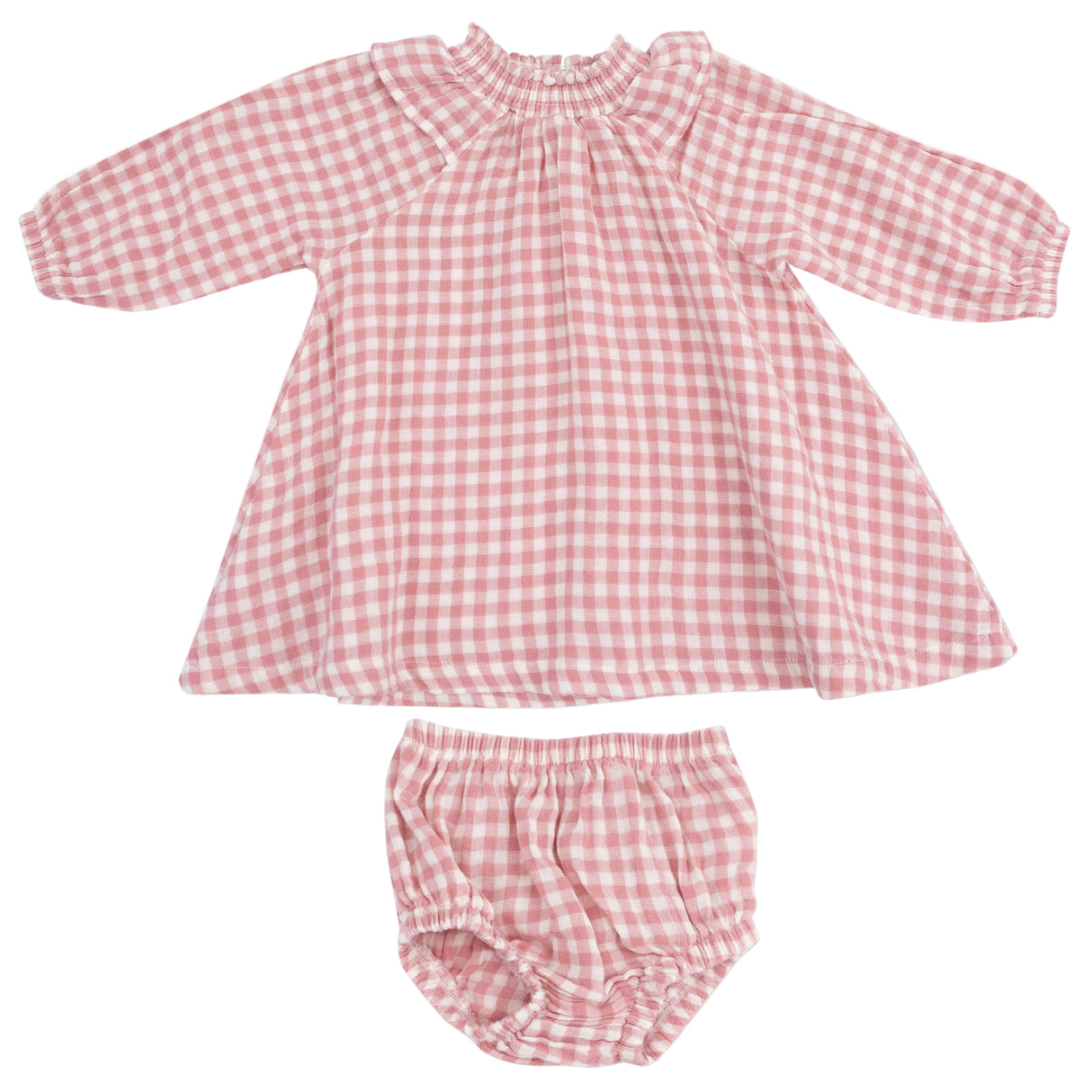 Long Sleeve Ruffle Smocked Neck Dress + Diaper Cover - HoneyBug