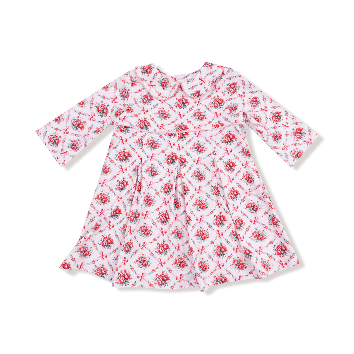 Box Pleat Dress with 3/4 Sleeve + Peter Pan Collar & Diaper Cover - HoneyBug