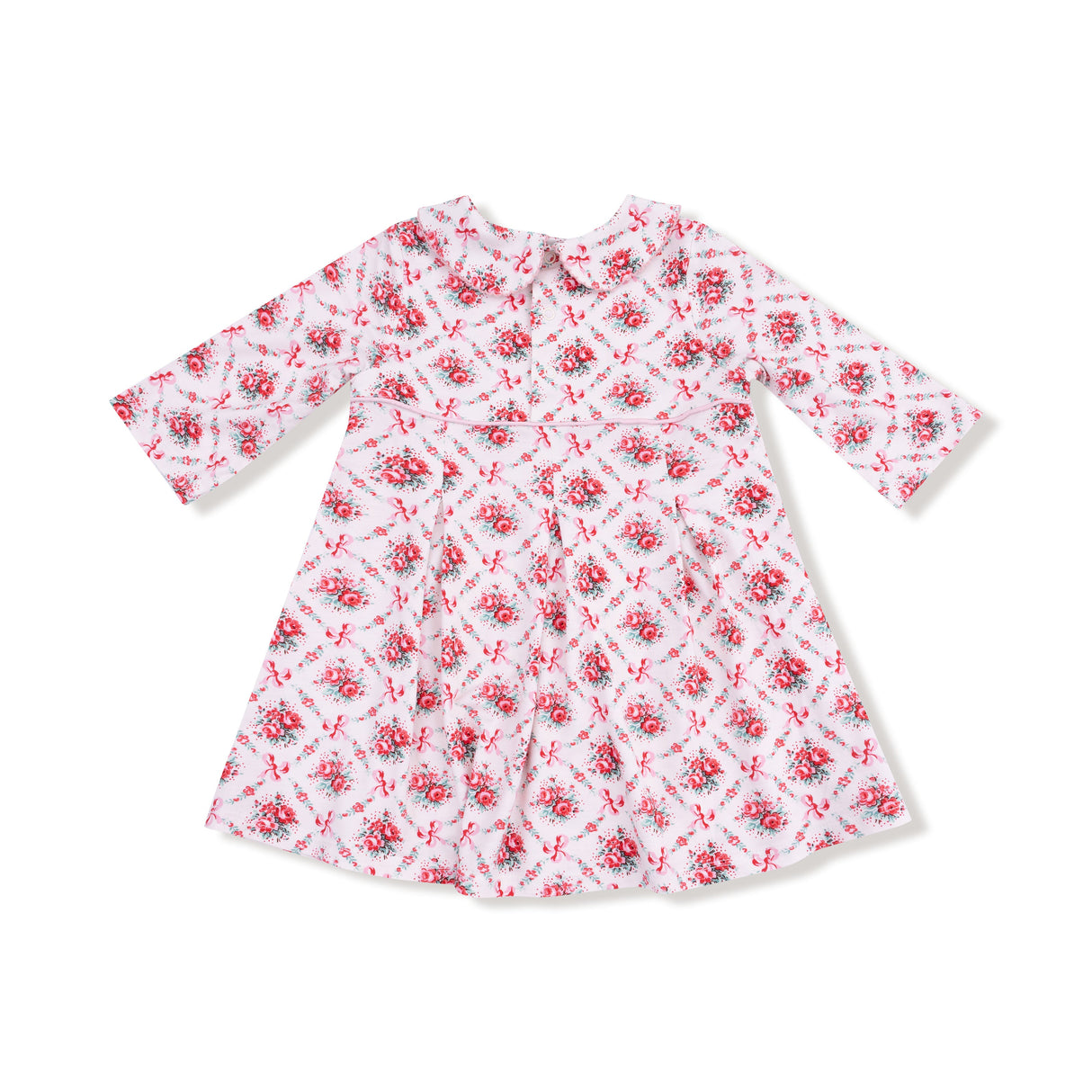 Box Pleat Dress with 3/4 Sleeve + Peter Pan Collar & Diaper Cover - HoneyBug