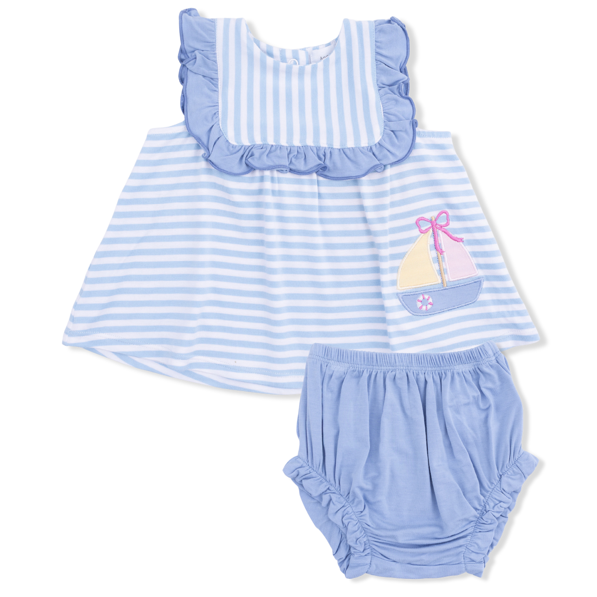 Bubbly Sailboat Stripe - Ruffle Top and Bloomer